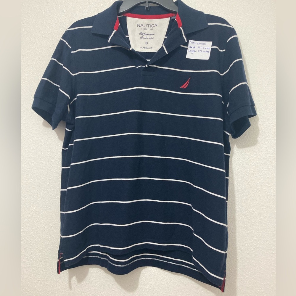 VINTAGE NAUTICA Men’s Polo Shirt Blue White Stripes Size Small